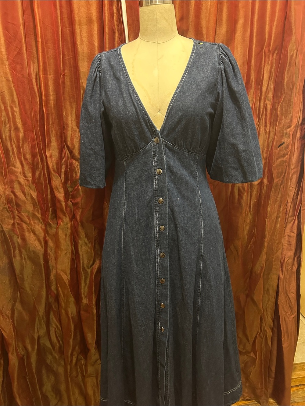 Kate Spade Classic Dark Blue Denim Button-Front  Maxi Dress